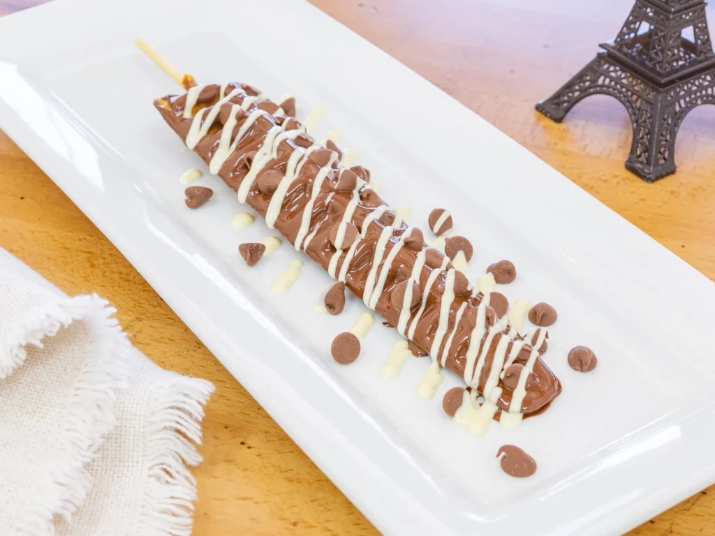 Chocolate waffle stick on a plate
